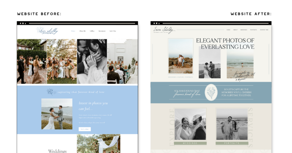 before and after website for wedding photographer