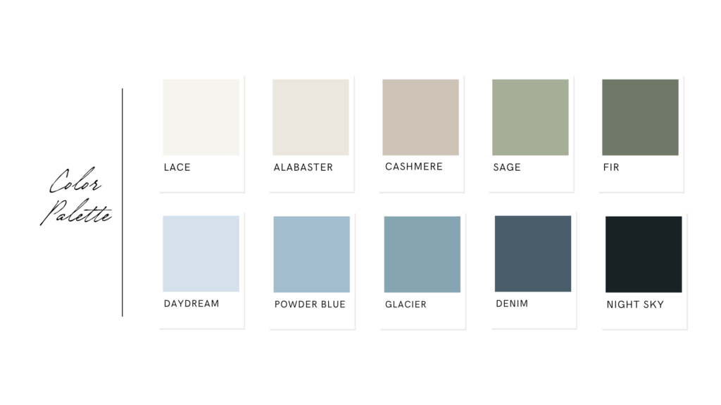 Photographer color palette in organic greens and soft blues. 